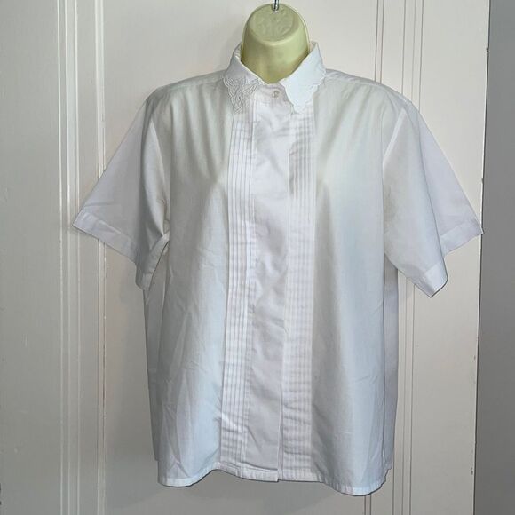Vintage 80s Mr. Witt white cotton/polyester high neck Cottage Core shirt - Picture 1 of 8